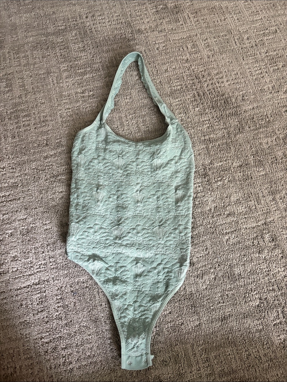 Textured Mint Green Halter Bodysuit for Women